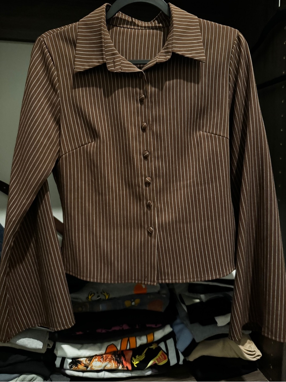 Brown Pinstripe Button-Up Shirt